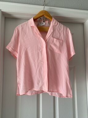 Vintage Pink Silk Button Up Shirt Collared short sleeve